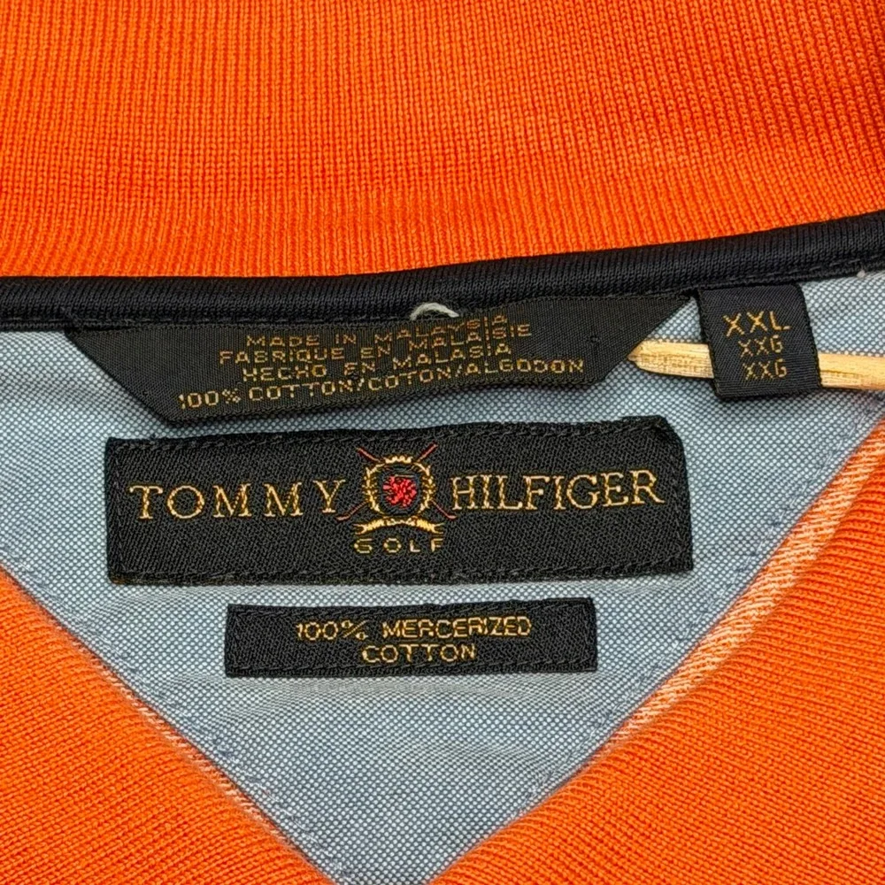 Tommy‎ Hilfiger Golf Polo Shirt Mens XXL Orange Houndstooth Mercerized Cotton